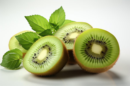 A close-up of kiwi and slices. isolation white background,Generated with AIの素材
