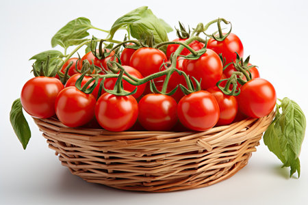 A basket of cherry tomatoes. isolation white background,Generated with AIの素材