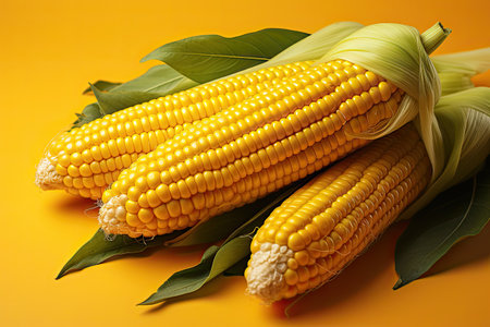 Vibrant yellow corn on the cob. isolation white background,Generated with AIの素材