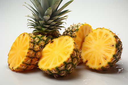 A refreshing pineapple slice. isolation white background,Generated with AIの素材