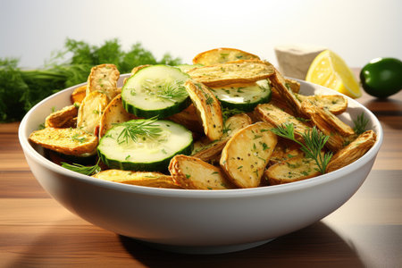 A bowl of crispy cucumber slices. isolation white background,Generated with AIの素材