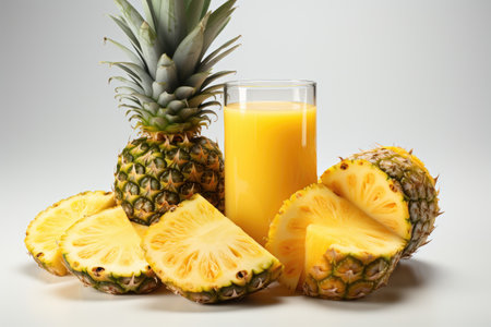 A refreshing pineapple slice. isolation white background,Generated with AIの素材