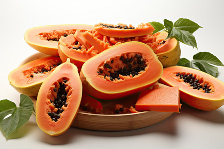 Juicy, sliced papaya.isolation white background,Generated with AIの素材