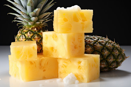 A refreshing pineapple slice. isolation white background,Generated with AIの素材