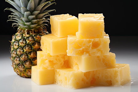 A refreshing pineapple slice. isolation white background,Generated with AIの素材