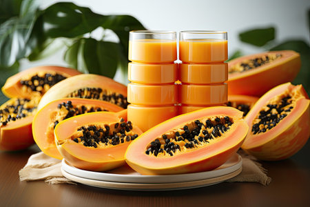 Juicy, sliced papaya.isolation white background,Generated with AIの素材