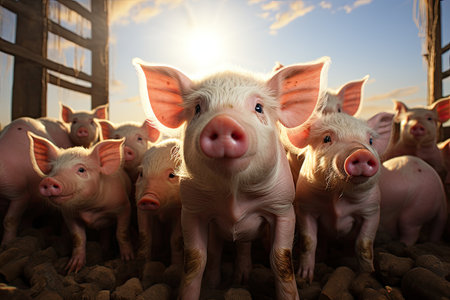 Farmers raise pigs, breed conduct organic research pigs in farms, pigs sell in market, food in restaurantsの素材