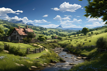 A cowherd raises cows happily farm wide pasture. products from cows for sale meat , milk, cheese, butterの素材