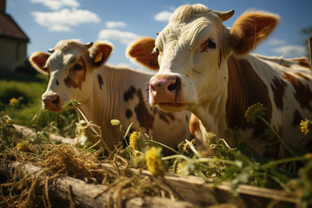 A cowherd raises cows happily farm wide pasture. products from cows for sale meat , milk, cheese, butterの素材