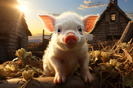 Farmers raise pigs, breed conduct organic research pigs in farms, pigs sell in market, food in restaurantsの素材