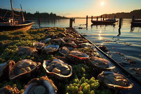 Fishermen cultivate and research clams in organic farms, catch to sell in market, as ingredients in restaurants.の素材