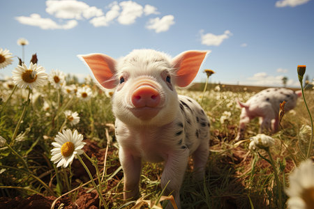 Farmers raise pigs, breed conduct organic research pigs in farms, pigs sell in market, food in restaurantsの素材