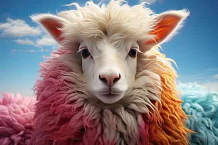 Farmers raise sheep with great joy, in farms, shear sheep to sell in market, farm scene with happy sheepの素材