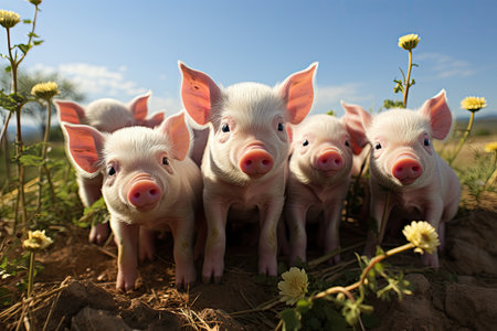 Farmers raise pigs, breed conduct organic research pigs in farms, pigs sell in market, food in restaurantsの素材