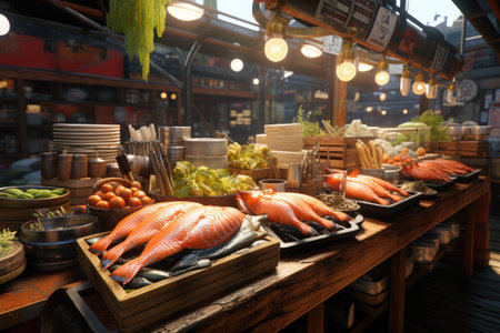 Fishermen raise fish in farms with great joy and catch fish to sell in the market.の素材