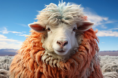 Farmers raise sheep with great joy, in farms, shear sheep to sell in market, farm scene with happy sheepの素材