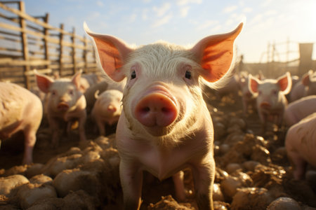 Farmers raise pigs, breed conduct organic research pigs in farms, pigs sell in market, food in restaurantsの素材