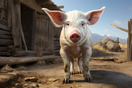 Farmers raise pigs, breed conduct organic research pigs in farms, pigs sell in market, food in restaurantsの素材