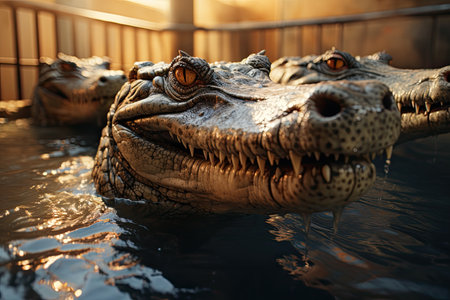 Tourist Attraction: Visitors observing crocodiles from a safe viewing platformの素材