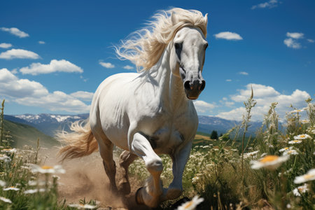 Horses live a life of freedom in wide grassy fields.Generated with AIの素材