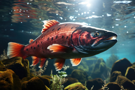Fishermen cultivate and research salmon in organic farms, catch salmon to sell in market, dishes in restaurants.の素材
