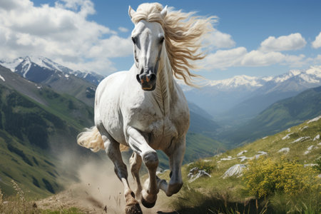 Horses live a life of freedom in wide grassy fields.Generated with AIの素材