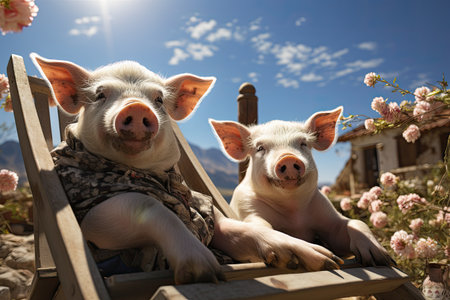 Farmers raise pigs, breed conduct organic research pigs in farms, pigs sell in market, food in restaurantsの素材