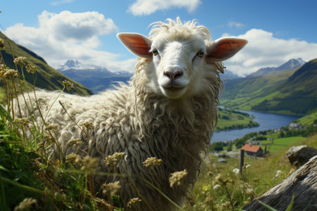 Farmers raise sheep with great joy, in farms, shear sheep to sell in market, farm scene with happy sheepの素材