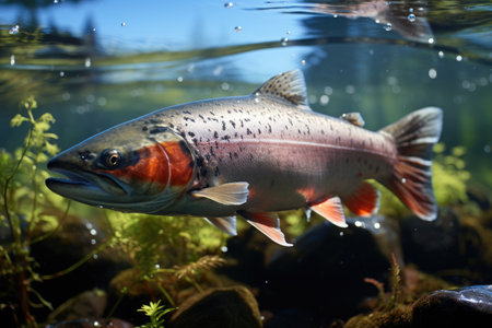 Fishermen cultivate and research salmon in organic farms, catch salmon to sell in market, dishes in restaurants.の素材