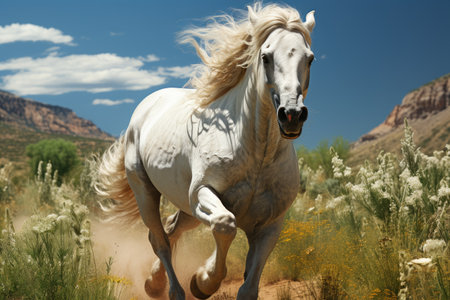 Horses live a life of freedom in wide grassy fields.Generated with AIの素材