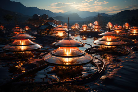 Fishermen cultivate and research shrimp in organic farms, catch shrimp to sell in market,の素材