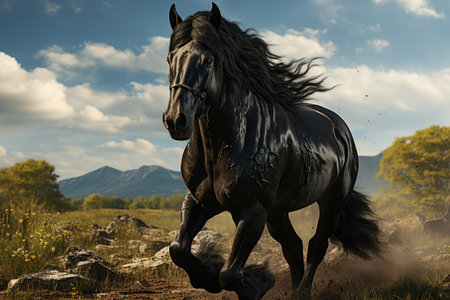 Horses live a life of freedom in wide grassy fields.Generated with AIの素材