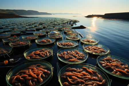 Fishermen cultivate and research shrimp in organic farms, catch shrimp to sell in market,の素材
