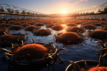 Fishermen cultivate and research crabs in organic farms, catch sell in market, as ingredients in restaurants.の素材