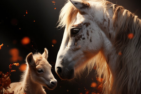 Horses live a life of freedom in wide grassy fields.Generated with AIの素材