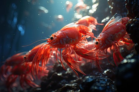 Fishermen cultivate and research shrimp in organic farms, catch shrimp to sell in market,の素材