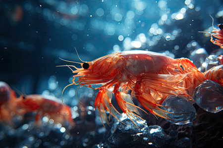 Fishermen cultivate and research shrimp in organic farms, catch shrimp to sell in market,の素材