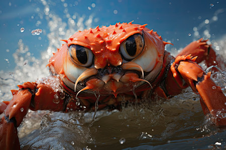 Fishermen cultivate and research crabs in organic farms, catch sell in market, as ingredients in restaurants.の素材