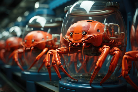 Fishermen cultivate and research crabs in organic farms, catch sell in market, as ingredients in restaurants.の素材