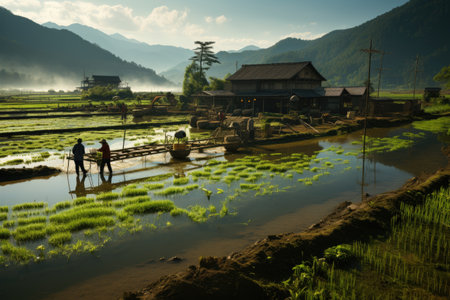 Fishermen cultivate and research shrimp in organic farms, catch shrimp to sell in market,の素材