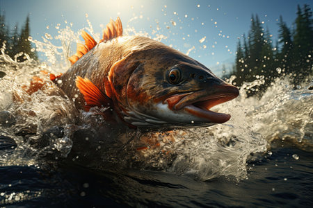Fishermen cultivate and research salmon in organic farms, catch salmon to sell in market, dishes in restaurants.の素材