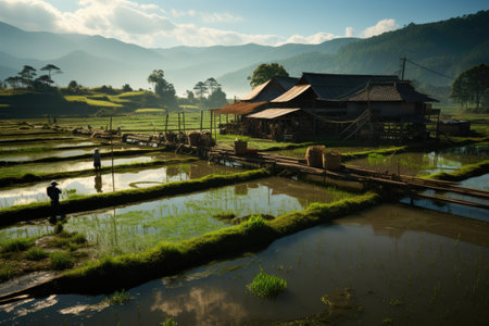 Fishermen cultivate and research shrimp in organic farms, catch shrimp to sell in market,の素材