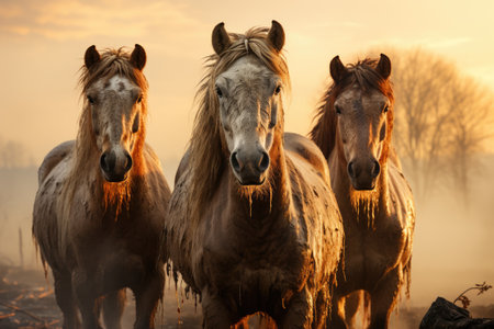 Horses live a life of freedom in wide grassy fields.Generated with AIの素材