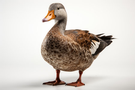Farmer feeding the ducks by the pond.Duck coop with ducks resting inside at farm,Generated with AIの素材