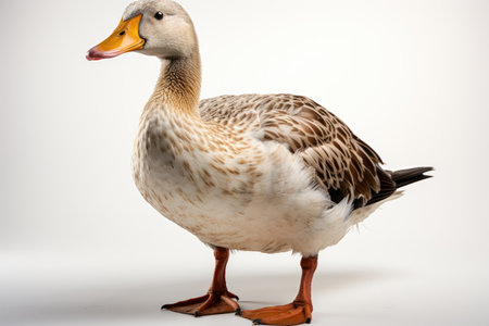 Farmer feeding the ducks by the pond.Duck coop with ducks resting inside at farm,Generated with AIの素材