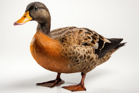 Farmer feeding the ducks by the pond.Duck coop with ducks resting inside at farm,Generated with AIの素材