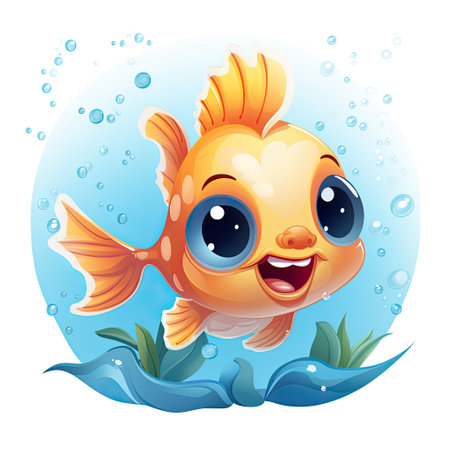 A cute and charming fish character in vector illustrationの素材