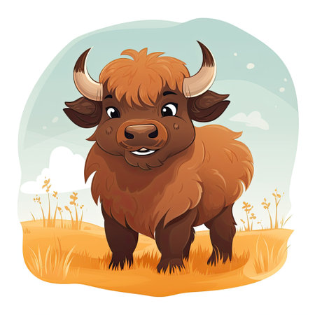A cute and charming buffalo character in vector illustrationの素材