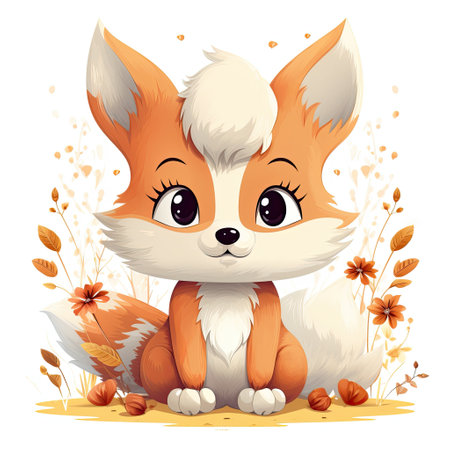 A cute and charming fox character in vector illustrationの素材