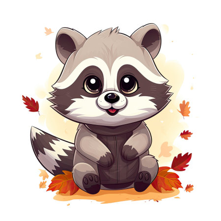 A cute and charming raccoon character in vector illustrationの素材